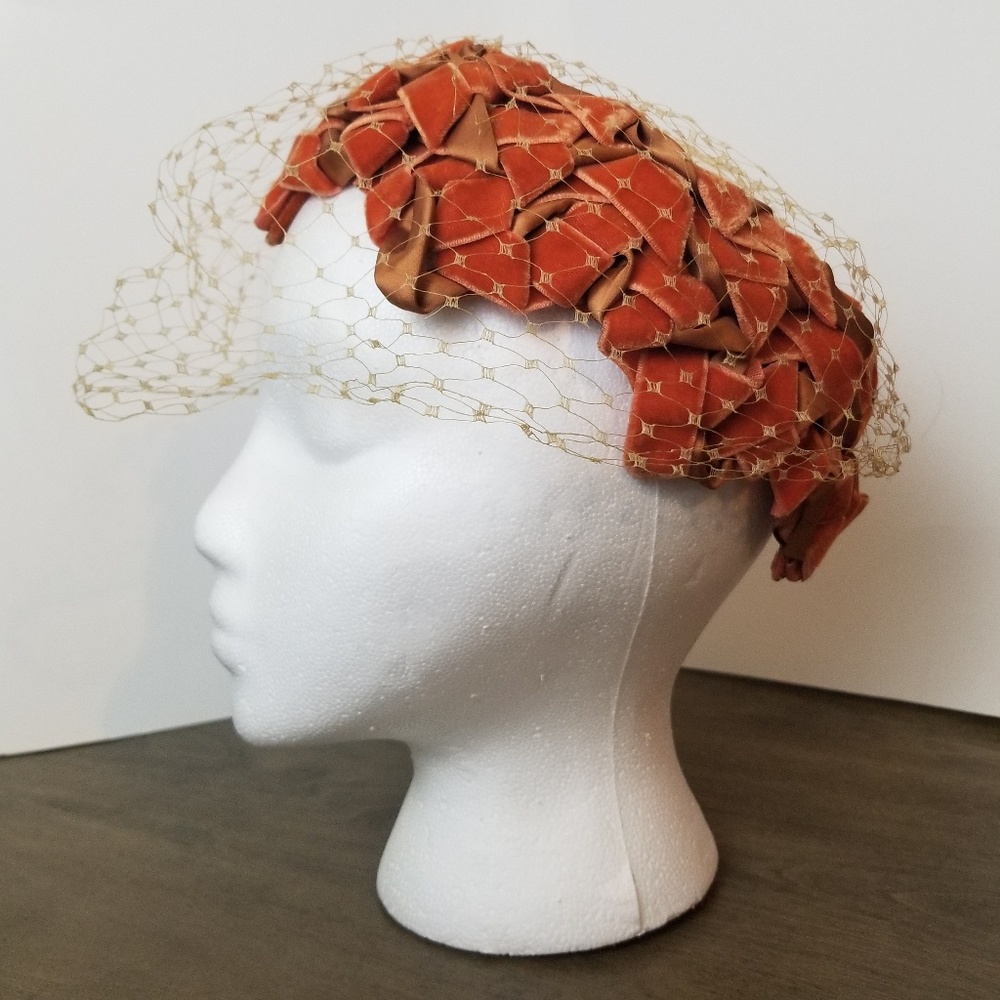 U.S.A. Union Made Orange Vintage Hat with Netting - Picture 2 of 8